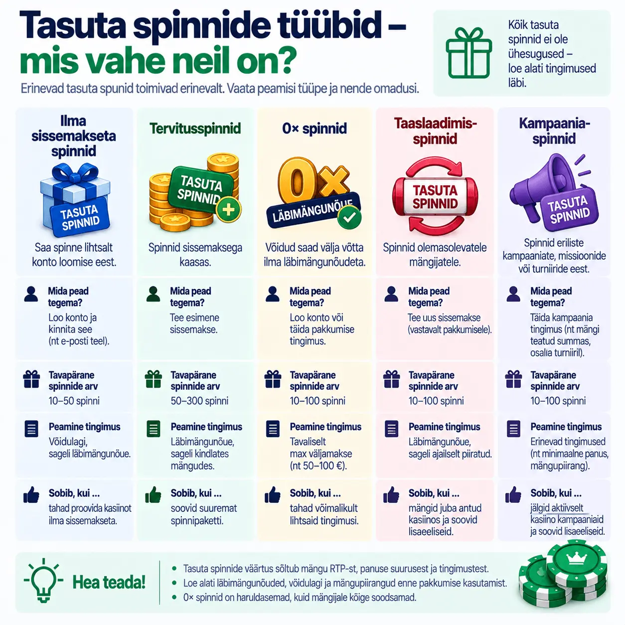 Tasuta spinnide tüübid