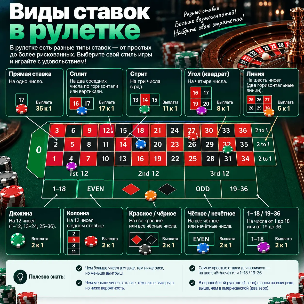 Виды ставок в рулетке