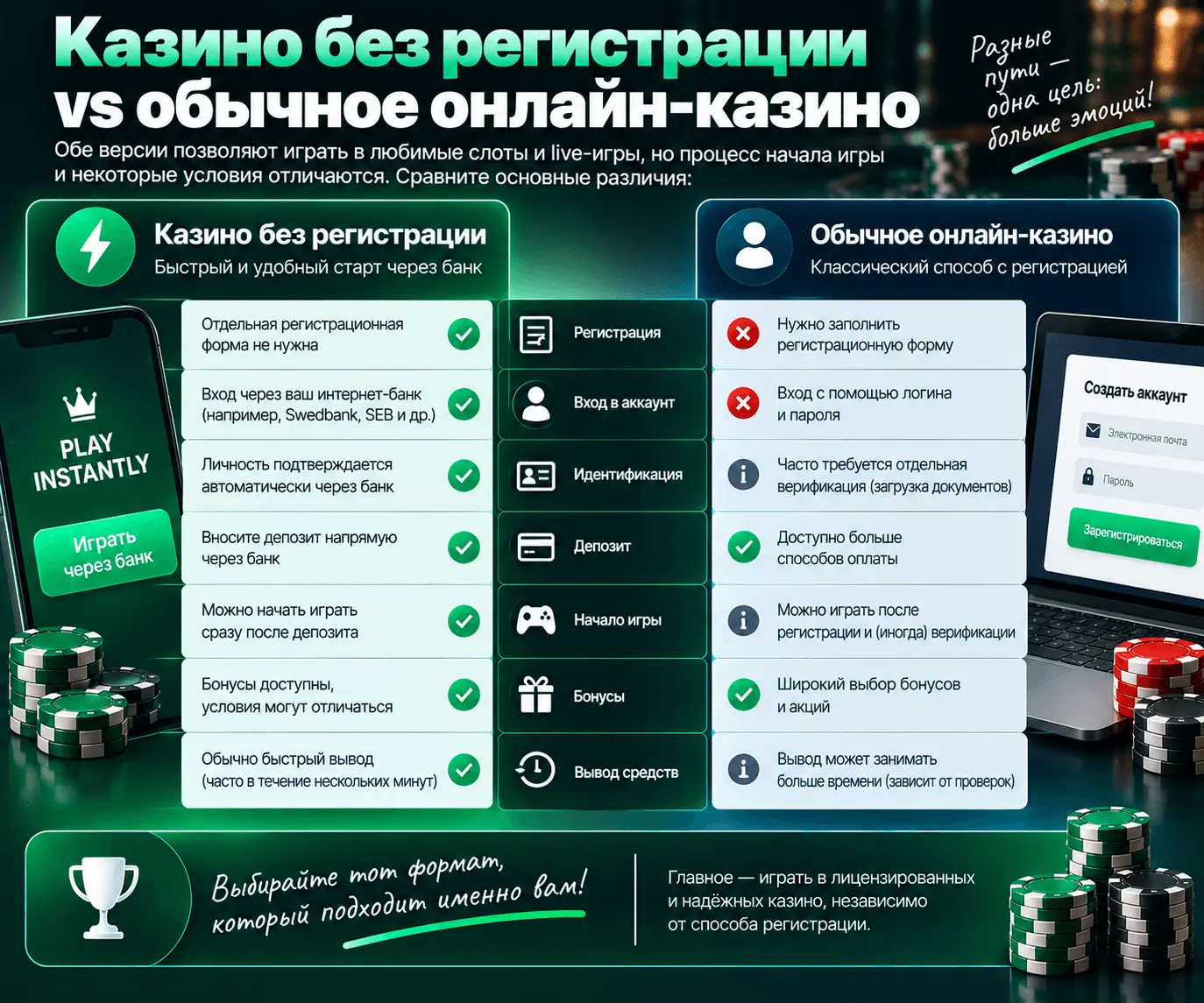 Казино без регистрации vs обычное онлайн-казино