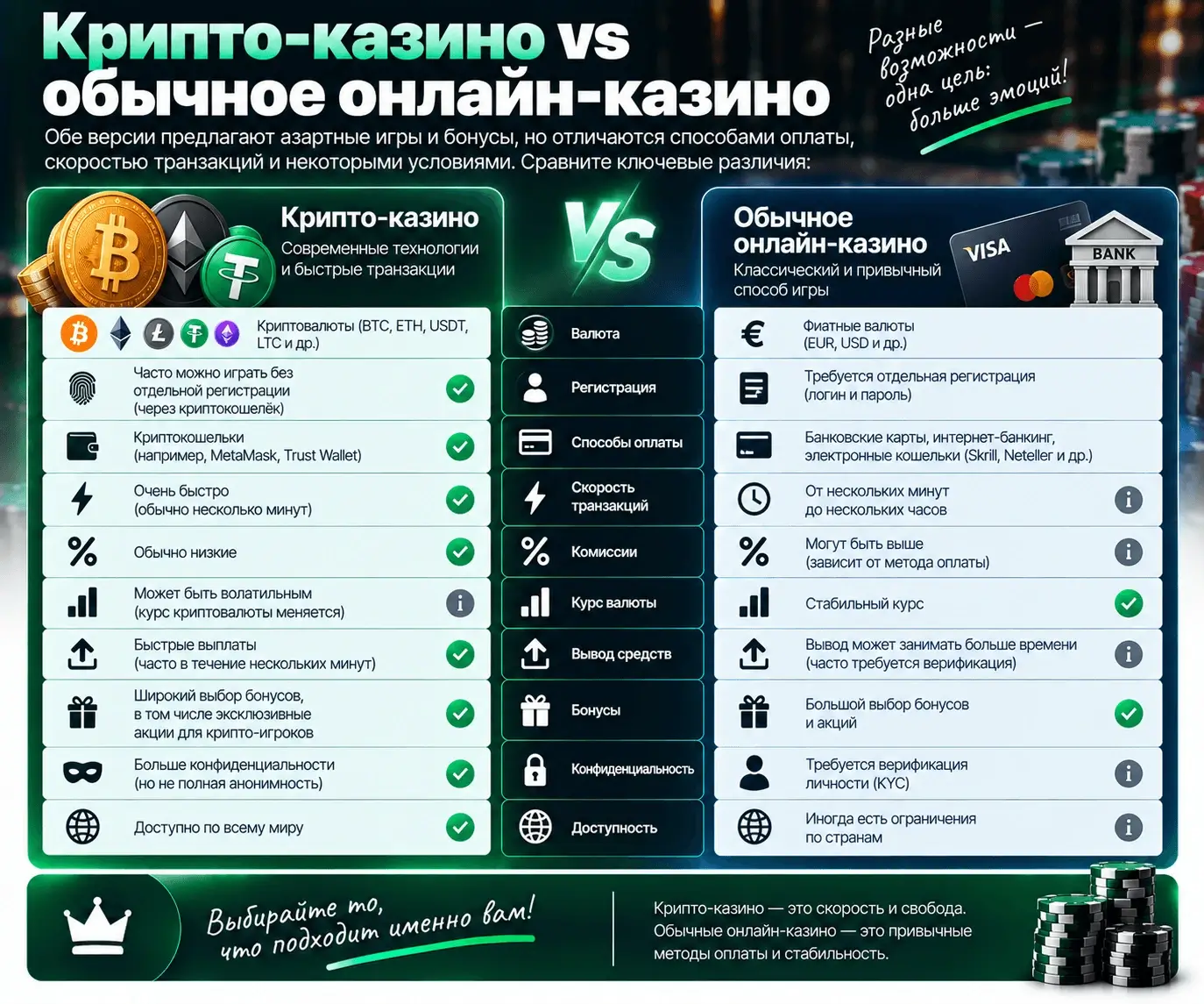 Крипто-казино vs обычное онлайн-казино